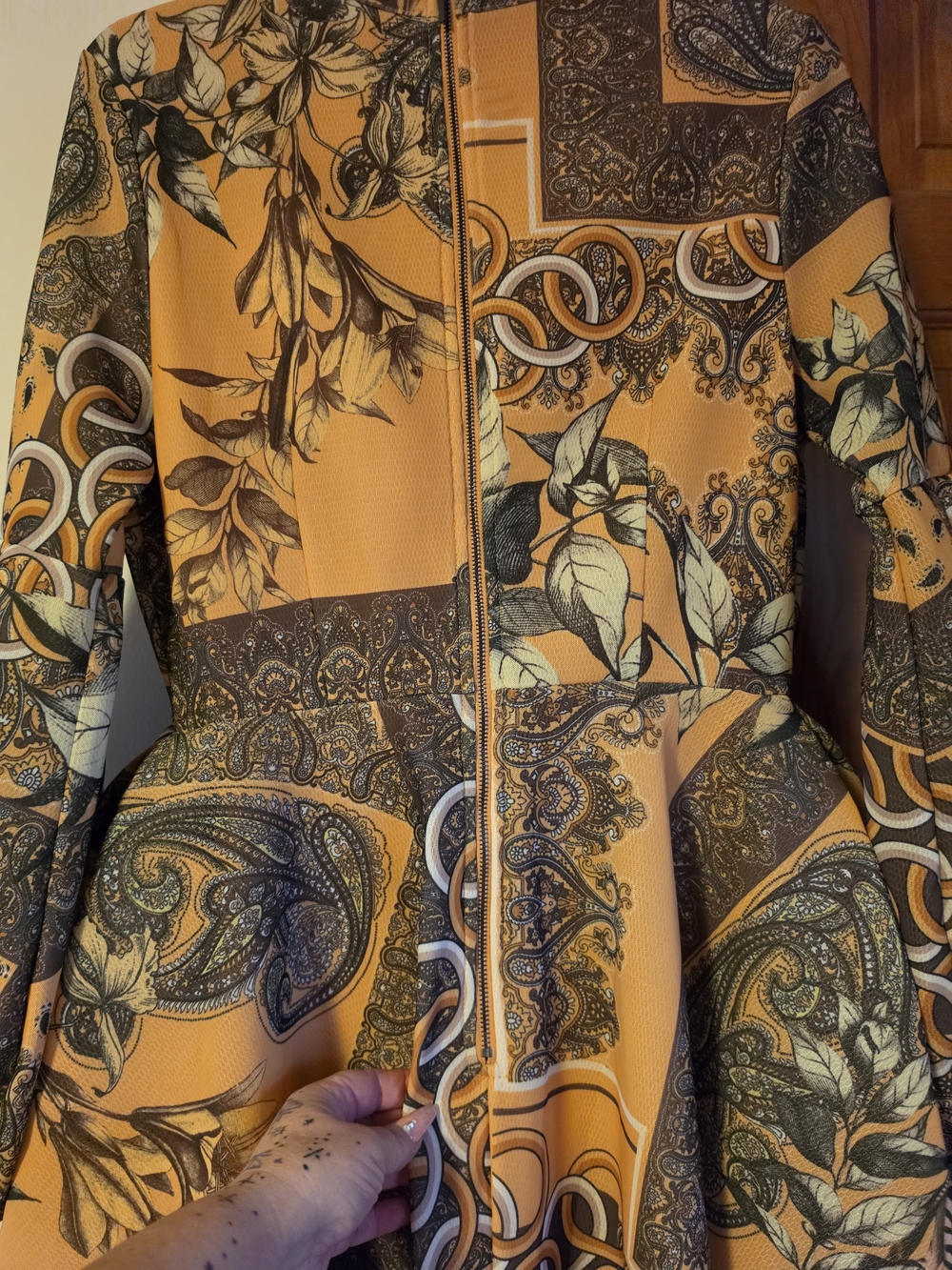 AKIRA Mustard Yellow & Brown Paisley High-Low Dress Size M - Picture 10 of 16
